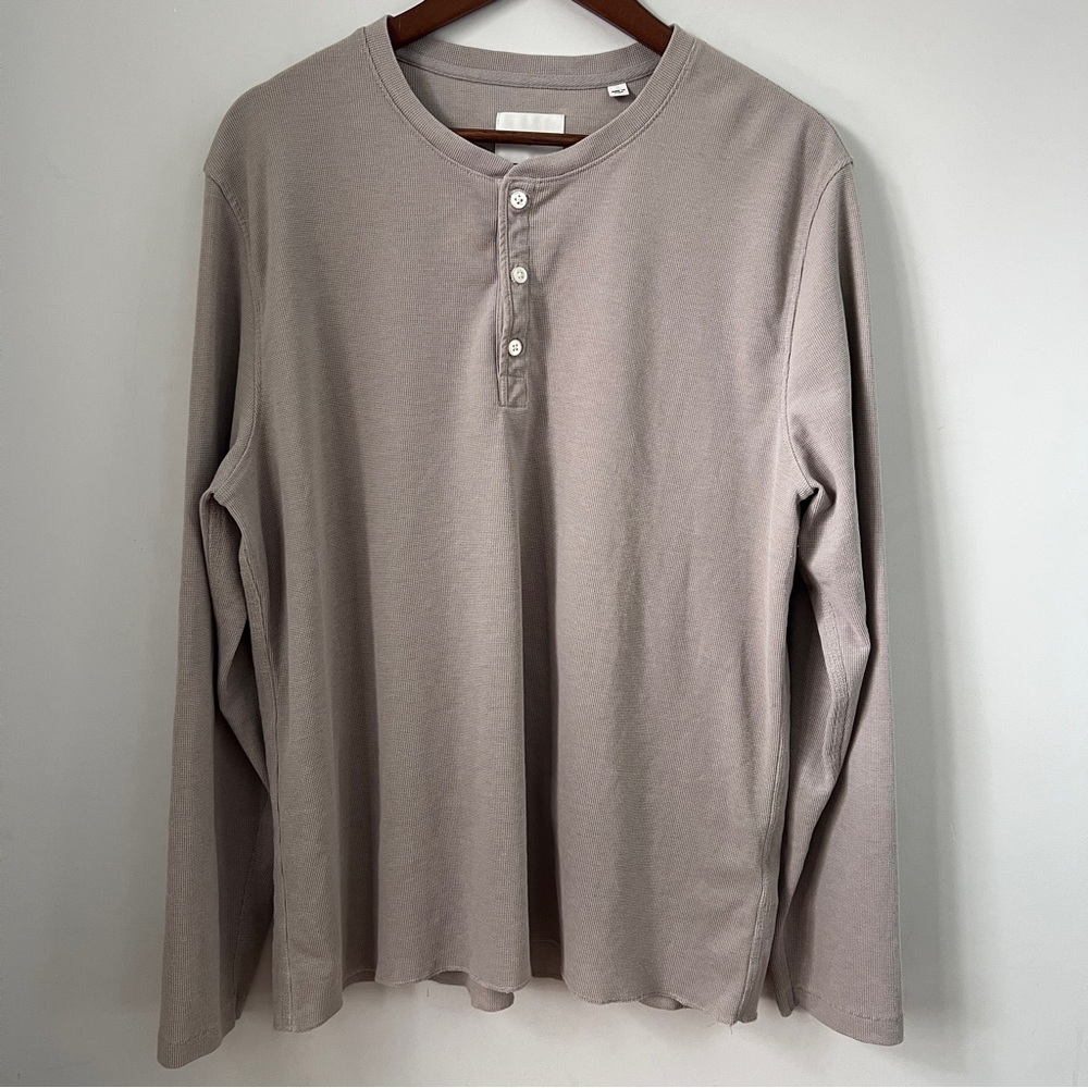 Billy Reid Mini Waffle Long Sleeve Henley Shirt